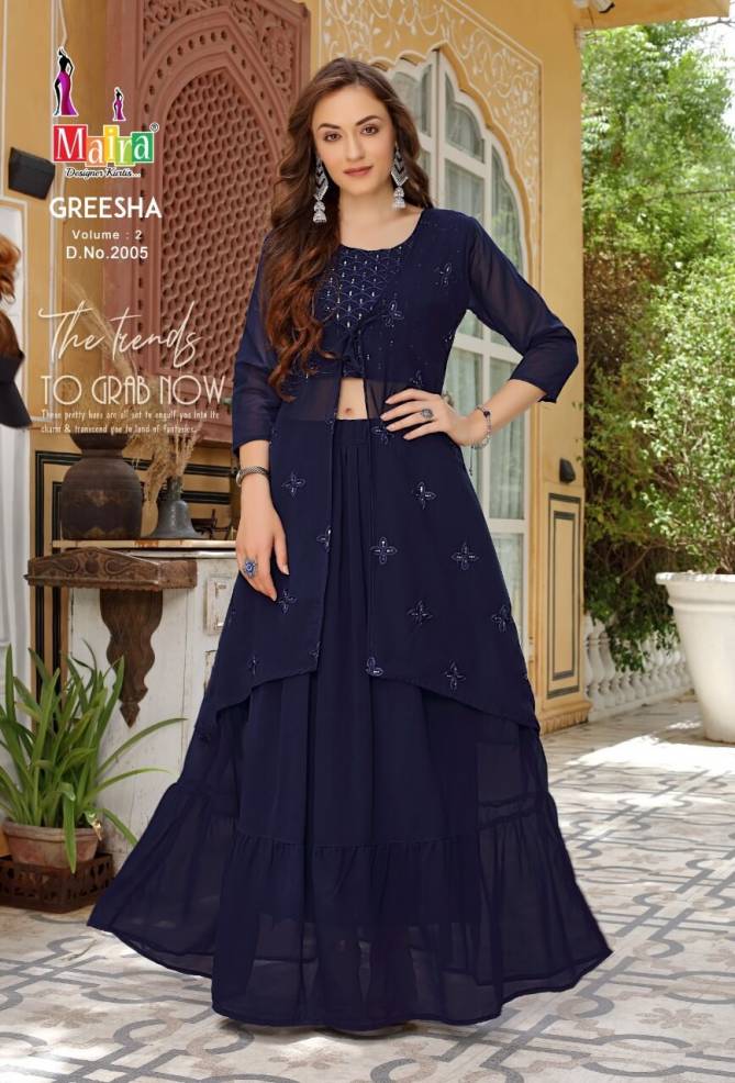 Maira Greesha 2 Heavy Georgette Fancy party Wear Top And Skirt With Jacket Collection